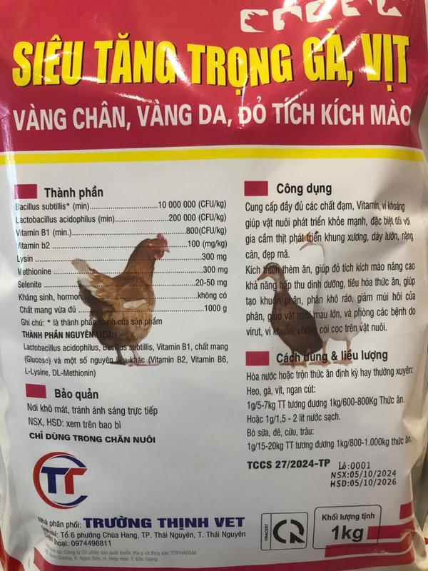 SIÊU TĂNG TRỌNG gà vịt 1kg lớn nhanh, hiệu quả cao. Thức ăn vỗ béo cho gà vịt ngan giúp gà vịt lớn nhanh, lông óng mượt, vàng da, nhanh lớn . An toàn hiệu quả cao giảm chi phí chăn nuôi 2