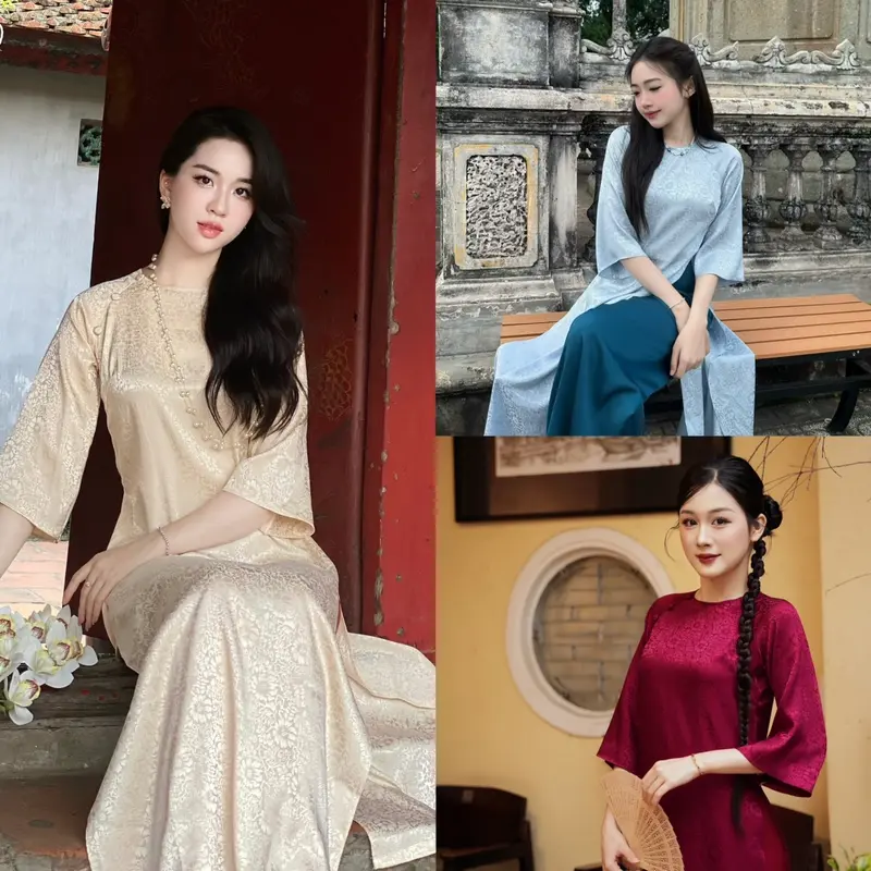 Set áo dài Nhật Hạ form xinh xắn màu sắc nhã nhặn 0