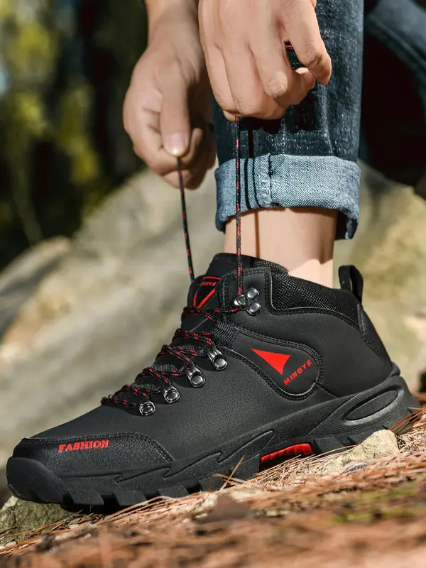 Men's 2024 Trendy Contrast Letter Print Lace Up Hiking Boots, Outdoor Sporty Mid Top Sneakers, Men Shoes for Summer Hiking Climbing Outdoor Activities, Rave Shoes, Gym Shoes, , Women Hiking Boots 5