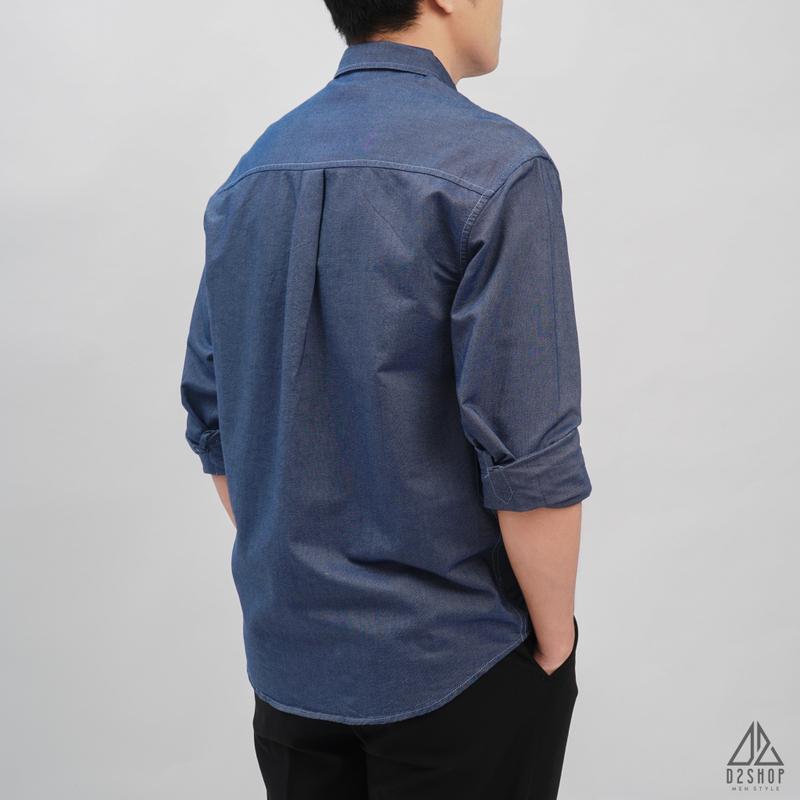 Áo sơ mi D2shop, áo sơ mi dài tay vải pho túi đánh bọ, màu trắng, xám, xanh dương, xanh jean [SM-2311] 4