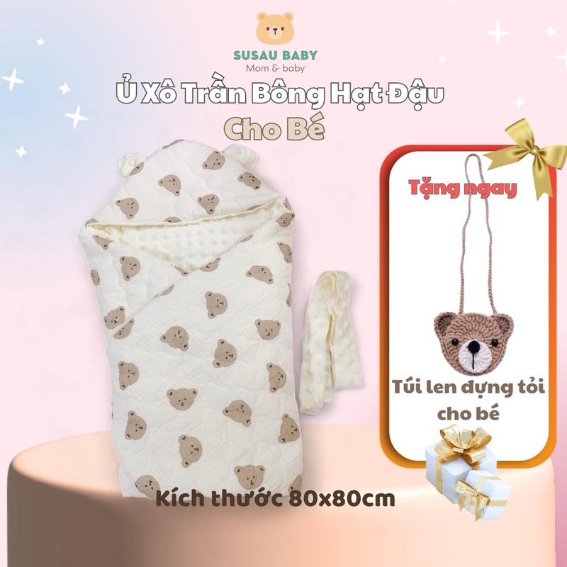 [Tặng Túi Tỏi] Ủ Xô Trần Bông Nhung Hạt Đậu, Kèm Dây Đai Kích Thước 80x80