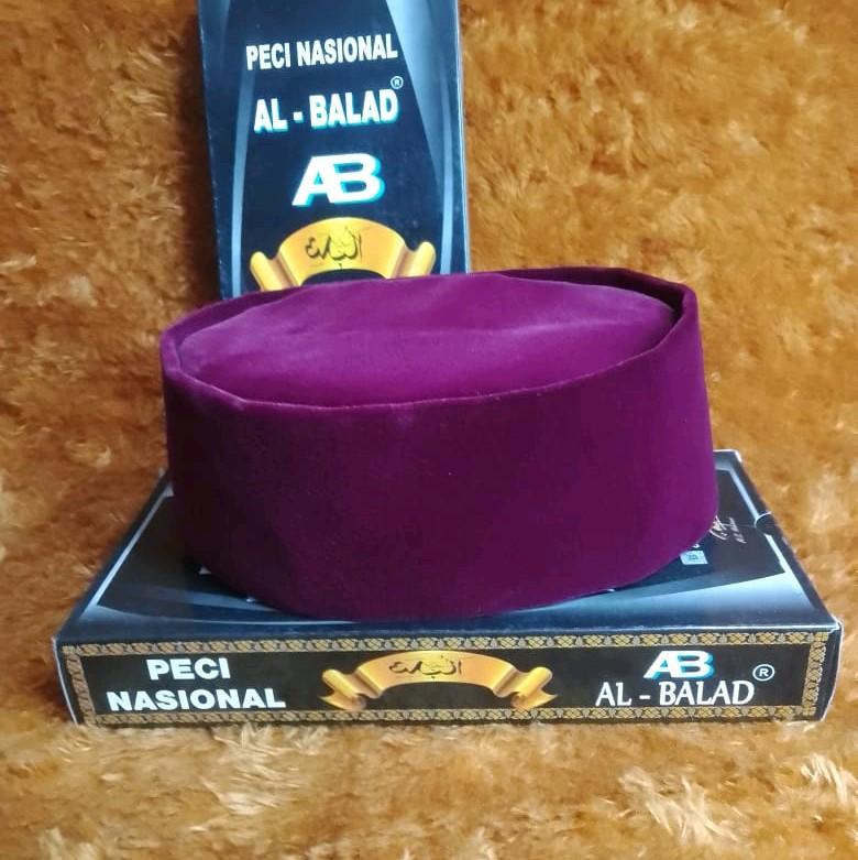 kopiah peci songkok al balad cap badak merah marun polos murah 0