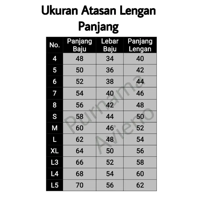 SERAGAM SEKOLAH LENGAN PANJANG SD/SMP/SMA HEM PUTIH PURNAMA AVIENO Katun 1