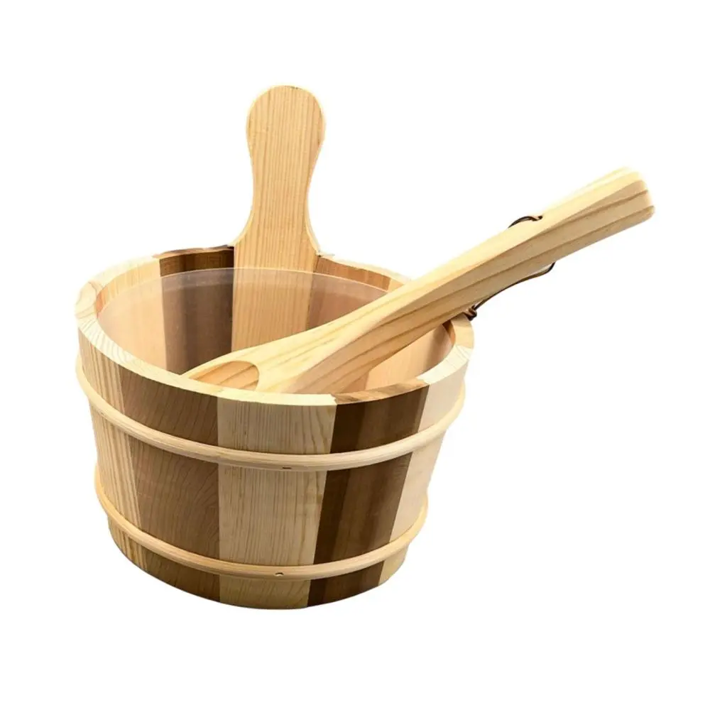 Wooden Sauna Bucket and Ladle with Handle Tub Barrel Premium Sturdy Versatile SPA Accessory for Home Bath Sauna Bathroom SPA