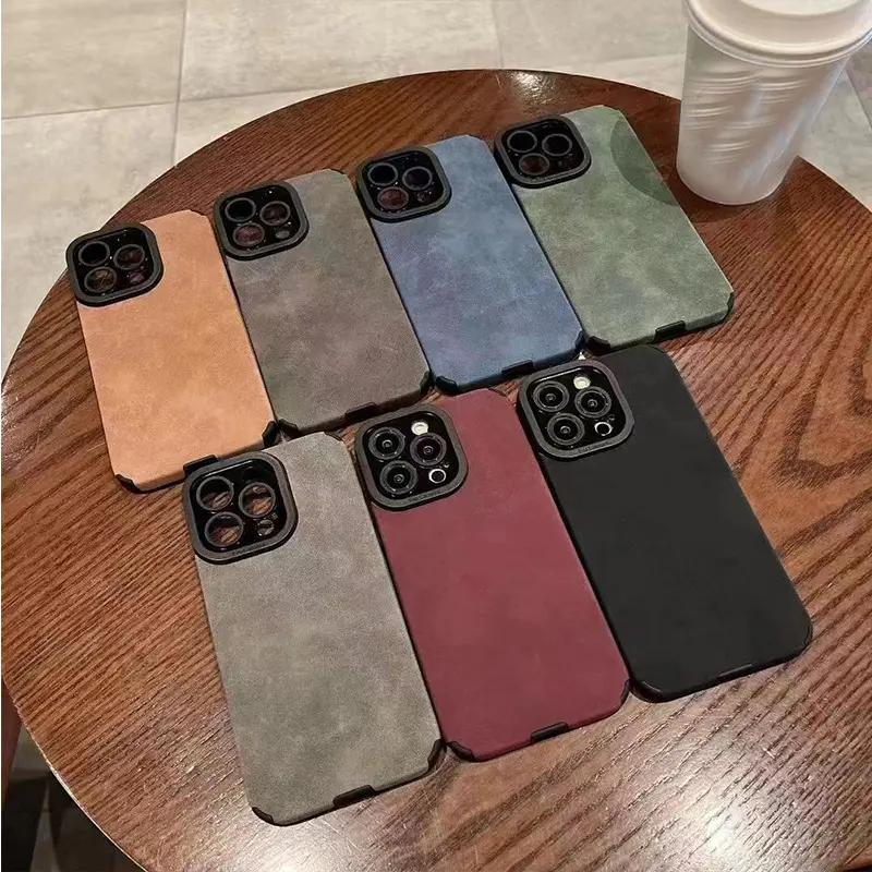 Suitable for iPhone 15 mobile phone case simple velvet leather for iPhone 12 leather grain/xsmax velvet leather 11 soft protective cover