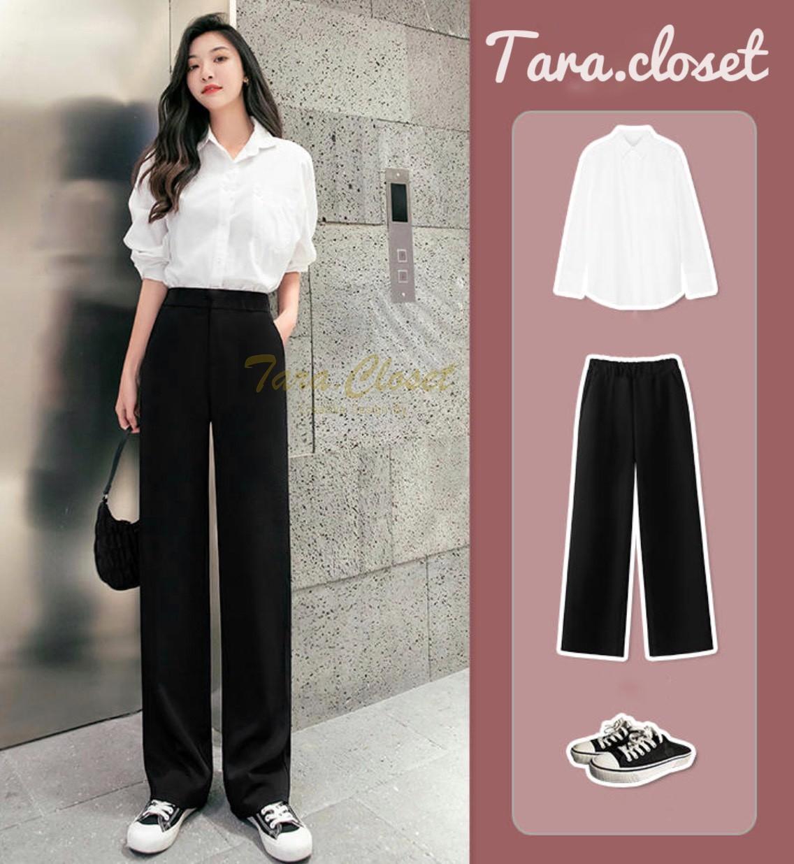 PW501 TARA Long pants กางเกงขายาว เอวสูง ทรงขากระบอกกลาง ไม่มีกระเป๋าข้าง เนื้อผ้าวูลเวฟ ผ้ายืด ใส่ส