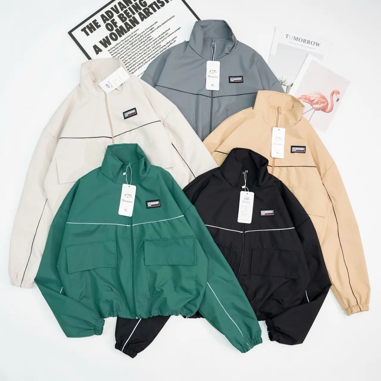 Áo khoác nữ croptop viền kẻ cá tính chất liệu vải cháng cản gió, chống bụi, chống tia UV, chống nước nhẹ, áo 2 lớp mặc thoải mái dễ chịu áo khoác  bomber Women