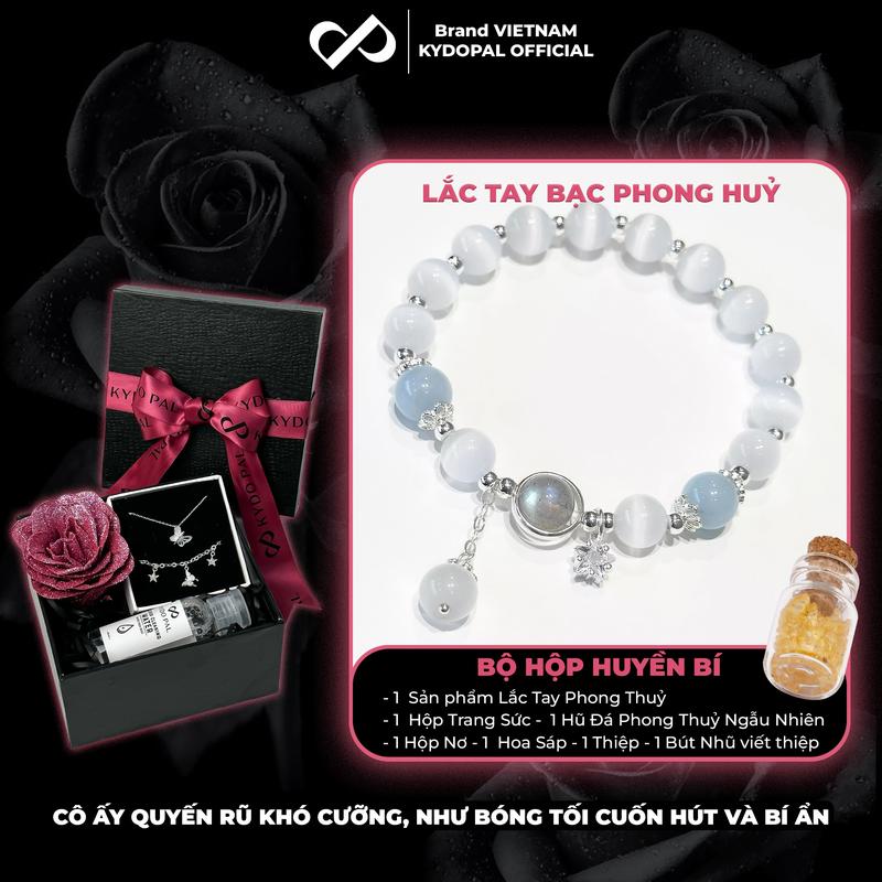 Lắc tay bạc nữ KYDOPAL đá phong thuỷ Hắc nguyệt quang, Thạch hải lam năng lượng tự nhiên - PAL9B8L6