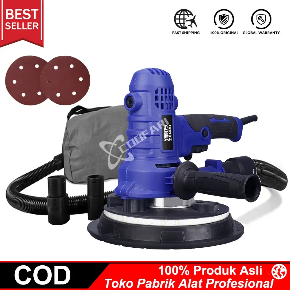 Mesin Gerinda Penghalus Dinding, Mesin Ampelas Dinding Kering 220V 1390W Portabel Lampu LED 1200-2500/mnt Penghalus Wall Putty Colokan UK