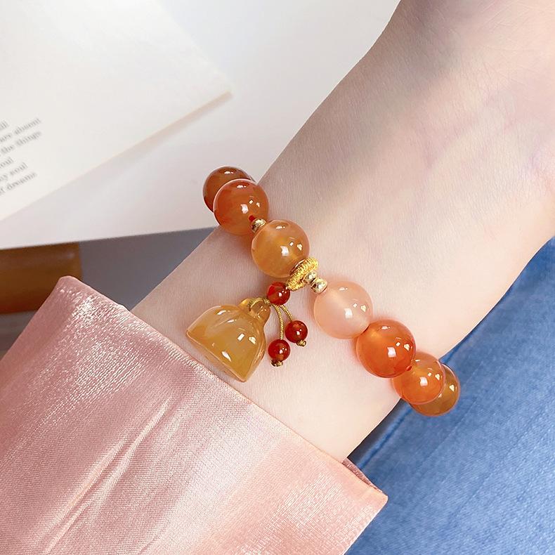 Product Introduction of New Vintage Ethnic Style Yellow Agate Lotus Bracelet ~ Hanfu Accessories Fresh Style Bracelet for Best Friends 6