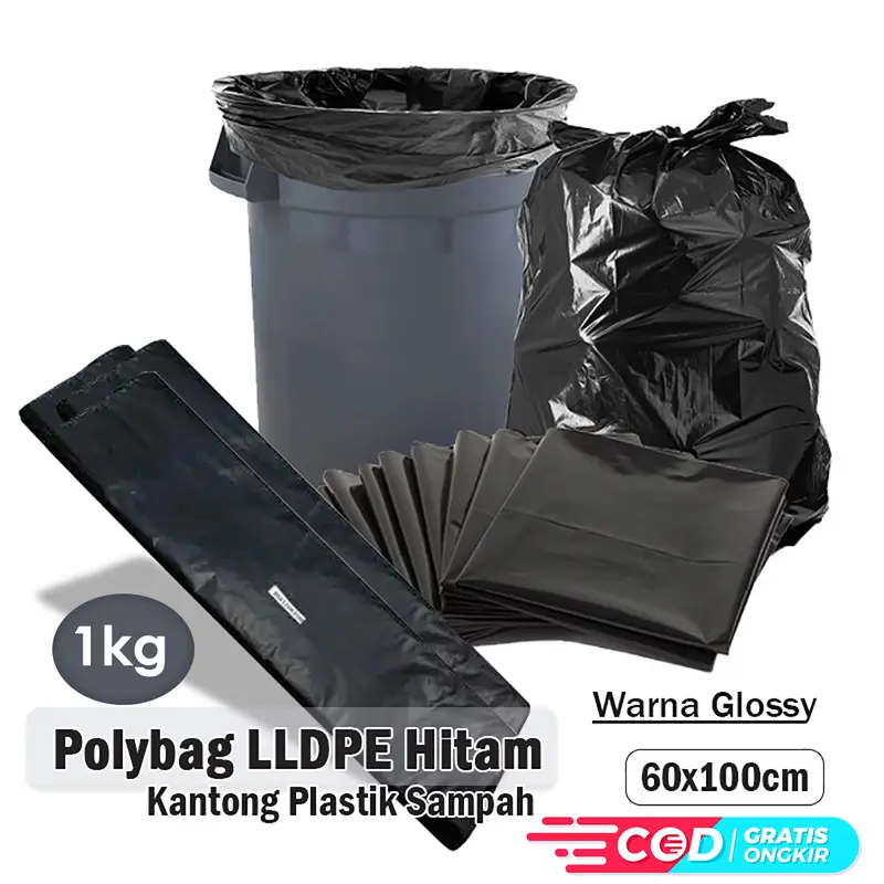 1kg Polybag Kantong Plastik Sampah LLDPE Hitam Trashbag Tempat Sampah Plastik 60x100cm Tebal 0.04 0