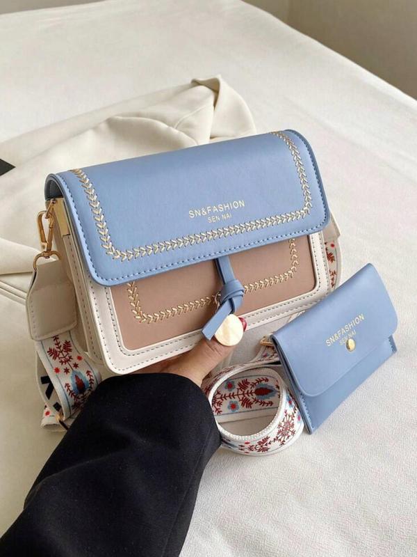 Fashion Colorblock Flap Square Bag, Casual PU Leather Crossbody Bag for Women, Trendy Versatile High-quality Daily Commuting Bag Designer Bags 8