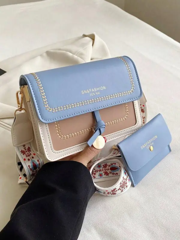 Fashion Colorblock Flap Square Bag, Casual PU Leather Crossbody Bag for Women, Trendy Versatile High-quality Daily Commuting Bag Designer Bags 8