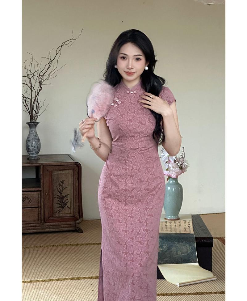 Product Introduction of Sườn Xám Hoa Hồng Trung Quốc Phong Cách Quốc Gia, Váy Dài Vừa Vặn Cao Cấp Váy Jacquard, Thích Hợp Cho Mùa Xuân Và Mùa Hè 2024 Nữ Women Dress 10