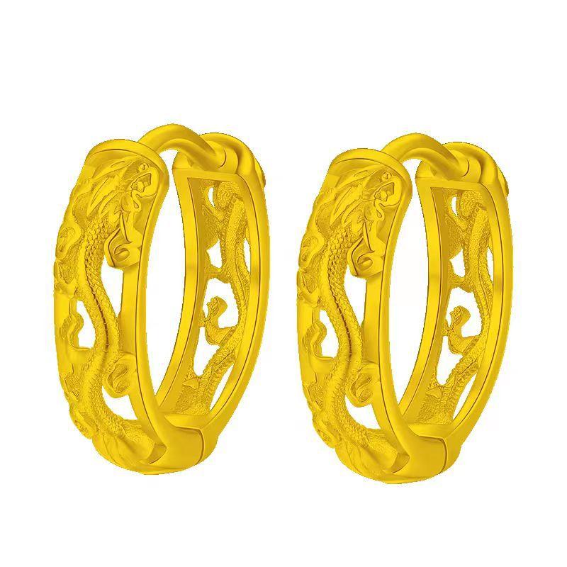 Product Introduction of Chinese Dragon Earrings Vietnam Placer Gold National Fashion Year of the Dragon Earrings Men's and Women's Personalized High-Grade Light Luxury Earrings 5