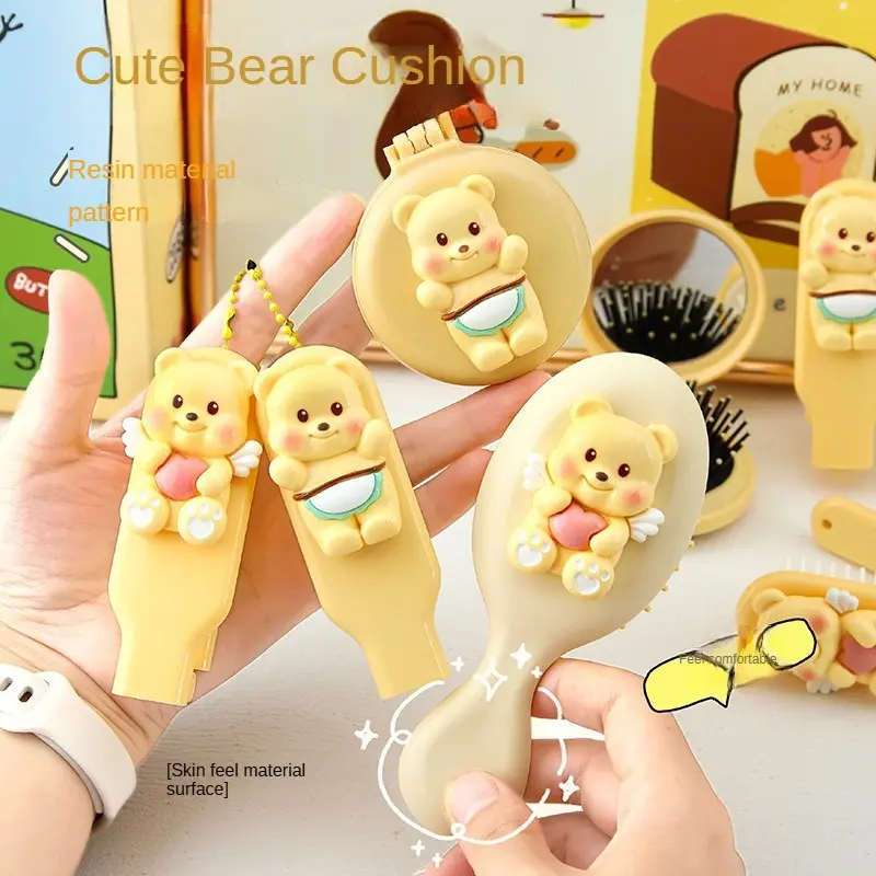 Cute Cartoon Bear Air Cushion Comb Soft Adorable Girly Portable Cushion Comb Girls Hair Styling Comb Mini Small Comb