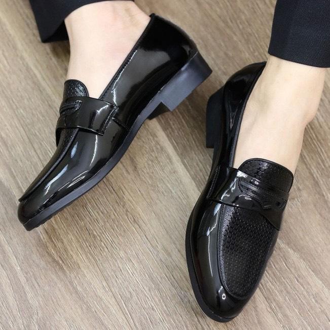 Giày tây nam da bóng thời trang, đế khâu sẵng