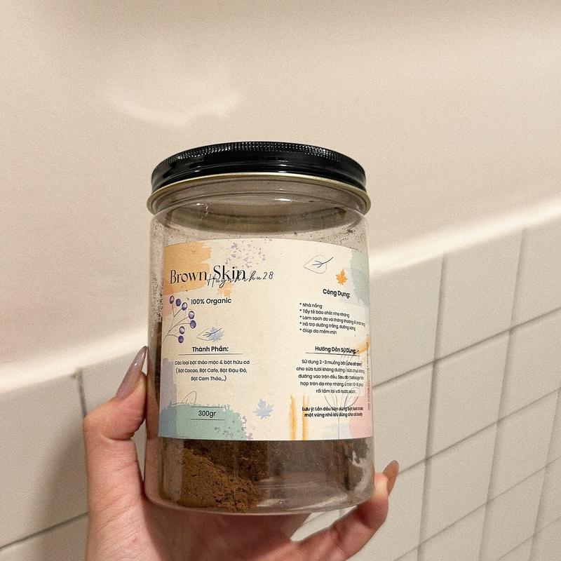  Brown Skin - Bột Tắm Dưỡng Da Organic 300g  Mua 1 Tặng 1 Cọ Quét  Thảo Mộc & Hữu Cơ Cacao Cafe Đậu Đỏ Cam Thảo 