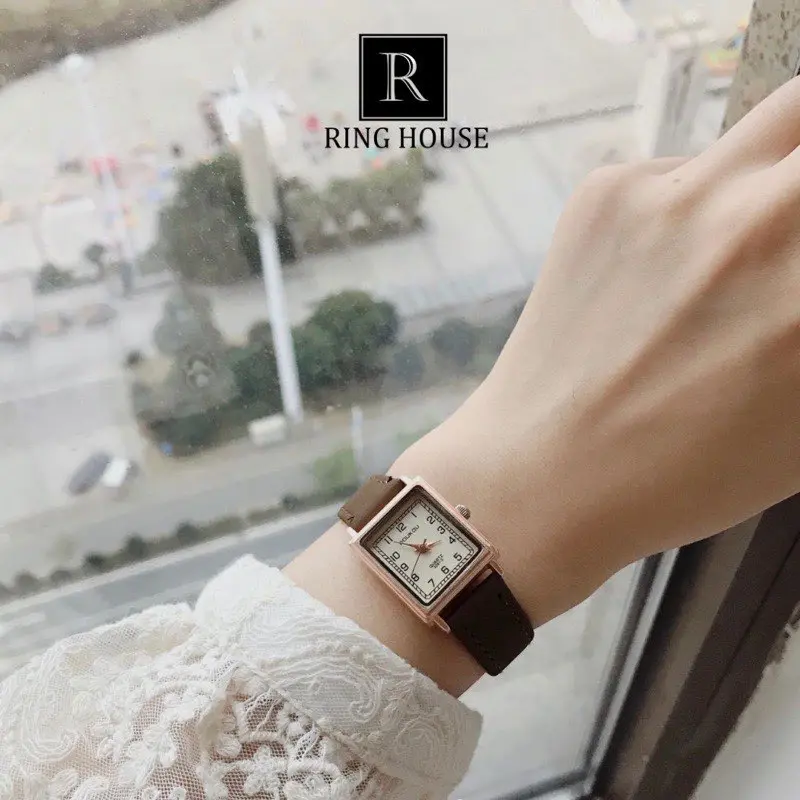 Đồng Hồ Nữ Doukou Ulzzang Mặt Vuông Nhỏ Dây Da Nhiều Màu Cao Cấp Đẹp Rẻ Ring House 3