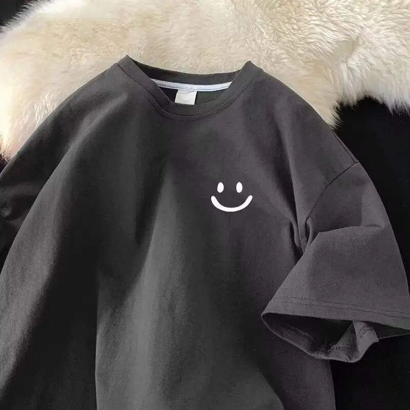 Men T Shirt Fashion All-Match New Korean Style Top Summer Pure Cotton Men American Oversized Loose Drop Shoulder Short Sleeve T Shirt Breathable Men Clothing
