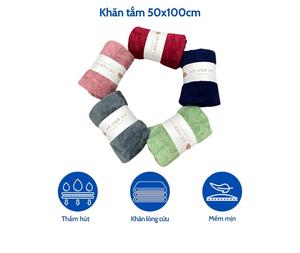( Combo 5 khăn tặng 2 khăn lau bếp ) Khăn Tắm Hàn Kích Thước 50x100cm Hình Xương Cá Cao Cấp, Mềm Mịn, Dày Dặn