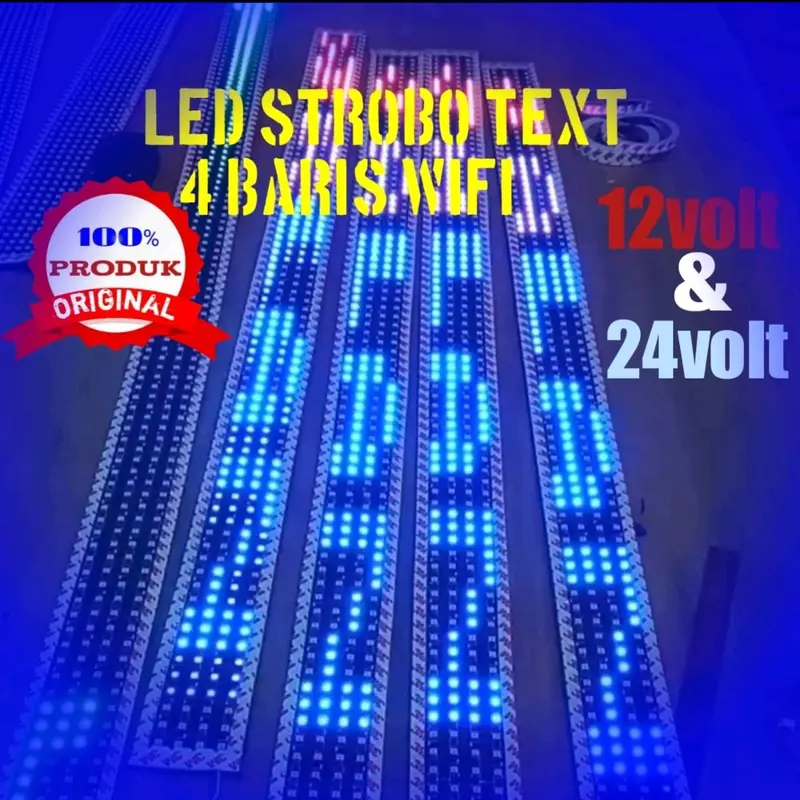 Lampu Led strip variasi hiasan kaca mobil wifi 4 baris bisa ganti text via android Car 0