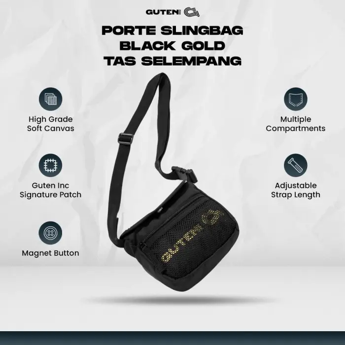 Guten Inc Porte Slingbag Black Gold Tas Selempang Pria 6