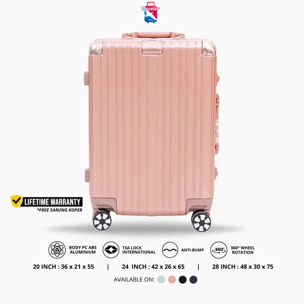(031) Koper Sultan Rosegold 20, 24, 28 Inch Anti Bump Roda Putar 360° Smart Lock