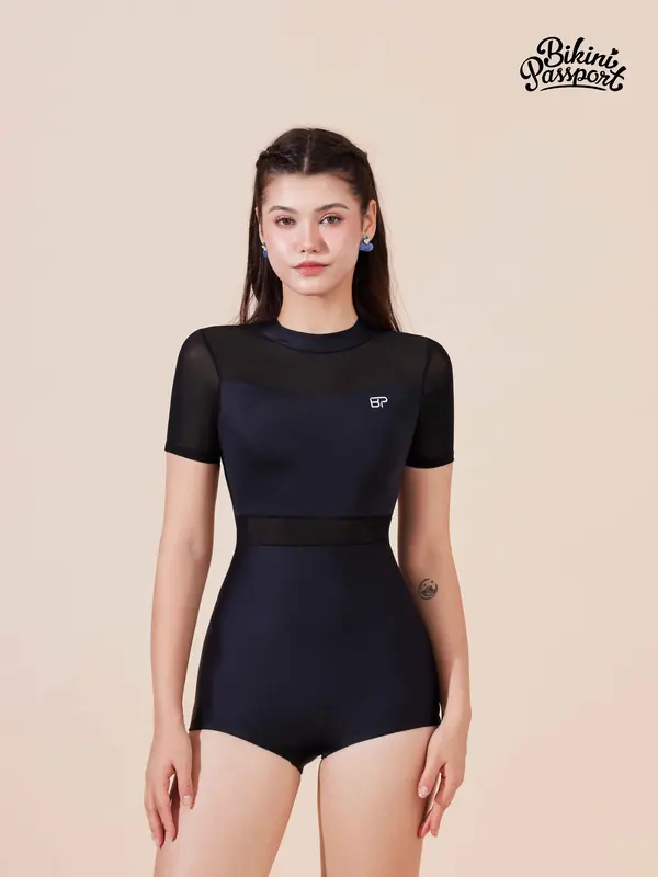 Bộ đồ bơi Nữ BIKINI PASSPORT kiểu Đồ bơi Nữ BIKINI PASSPORT kiểu Một mảnh tay ngắn kín đáo, phối lưới cách điệu - màu Đen - BS412_BL 0