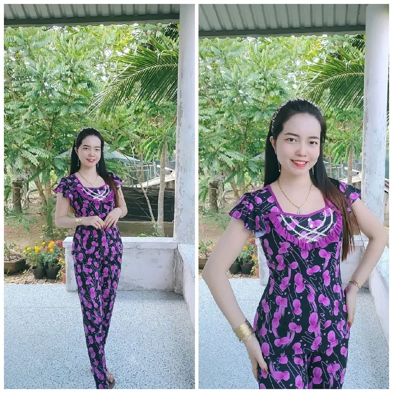 bộ cổ vuông phối bèo màu tay cánh tiên quần dài ống nhỏ size 12345 (40-78kg) Áo Thun 5