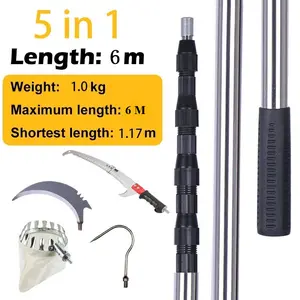Telescopic Pole Stainless Steel 8 mm Thread, Black | Tongkat Tiang Teleskopik Serbaguna Pemetik Buah, Gergaji, Pisau