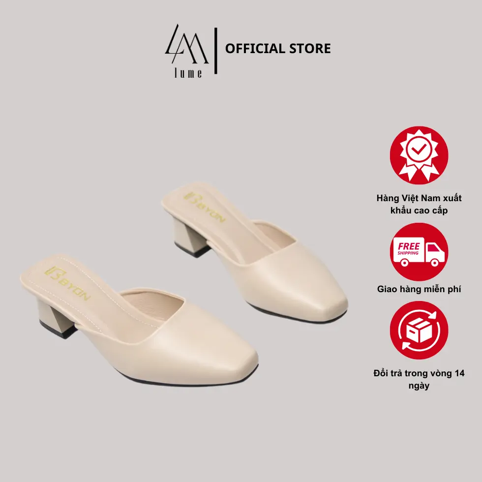 Sục nữ mũi VUÔNG màu kem và đen Lume 03 da PU cao cấp, đế cao su non chống trơn trượt, đế cao 3cm - 5cm_GiàY DéP Shoes Women