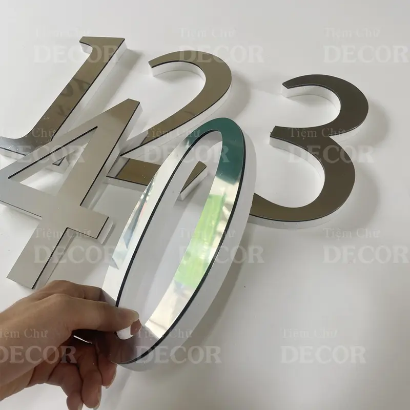 Chữ Nổi Bạc Gương 20cm T2 In Hoa Dán Tường Trang Trí Shop - Chữ Decor Biển quảng cáo Chất Liệu Fomex Alu 8