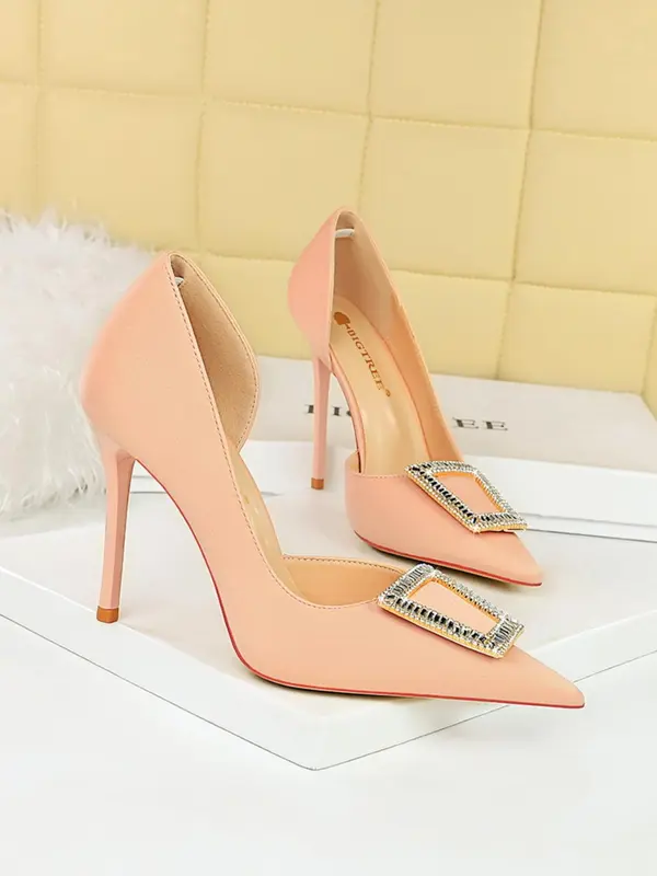 Women's Elegant Rhinestone Decorated High Heel Shoes, 2024 New Style Fashionable Pointed Toe Pumps for Party, Daily Clothing Decor for Women & Girls 5