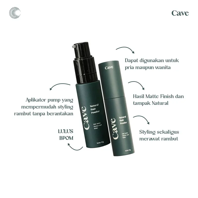 Cave Natural Hair Powder 10 gr - Bedak Styling Rambut Pria Membuat Bervolume Tebal & Anti Lepek 3
