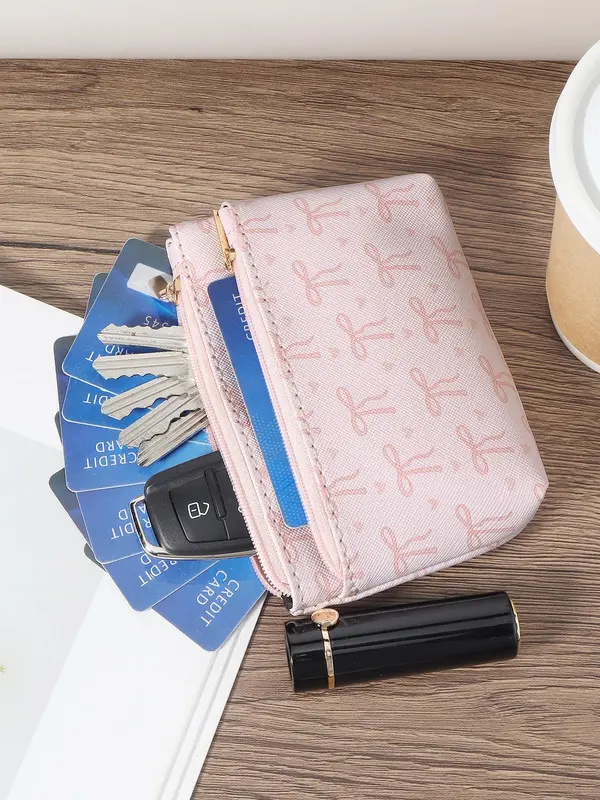 Women's Bow Pattern Short Wallet, Casual Multi Card Slot Card Holder, Minimalist Portable Multi-functional Zero Wallet, Driver's License Wallet, Card Bag 2