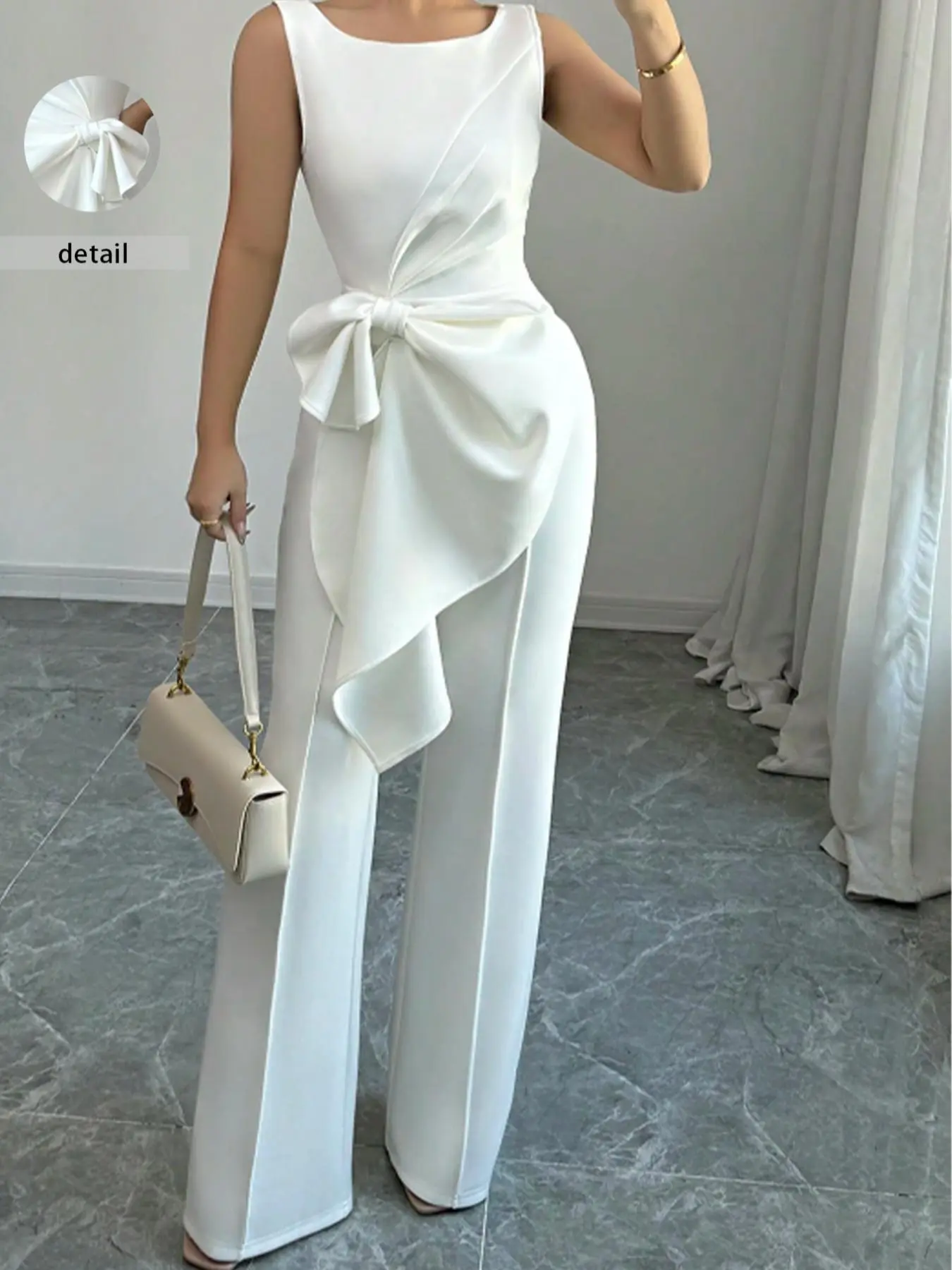 Two-Piece Set Women's Solid Color Wide Leg Pants & Tank Top, Casual Fashion Pants & Top for Daily Outdoor Wear, Women's Clothing for Summer