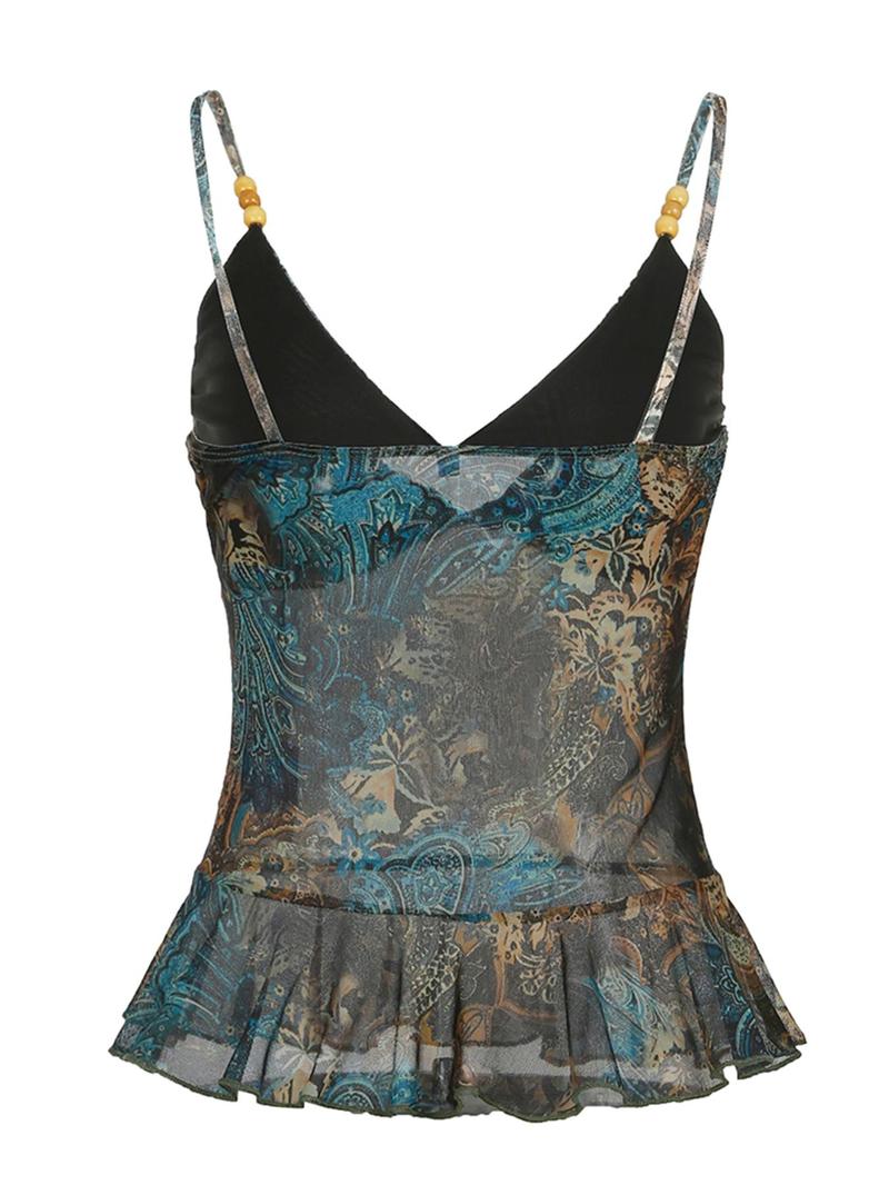 Product Introduction of Women's Vintage Print Cami Top, Casual Spaghetti Strap Sleeveless Top for Summer, Ladies Clothes for Beach Holiday 2