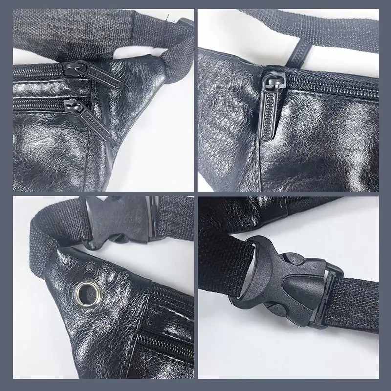 COD Tas Selempang Pinggang Waistbag Pria Warna Hitam Polos Model Casual Keren Bahan Kulit Waterproof Anti Air Rhodey 4