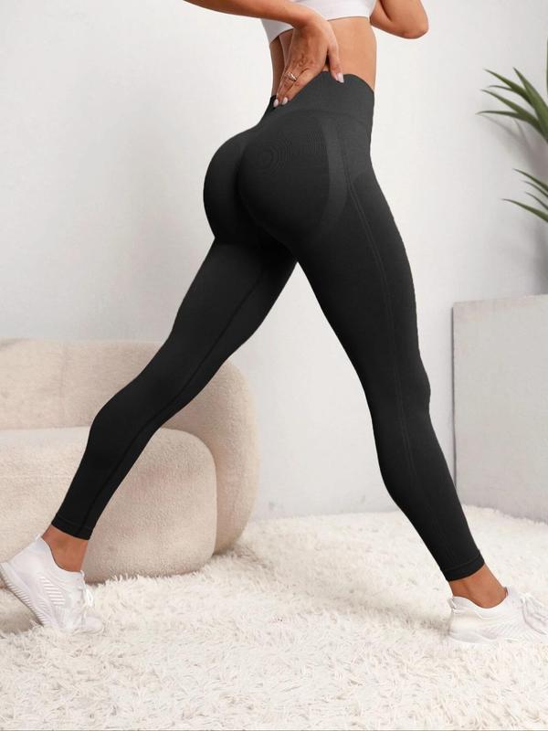 Women's Solid High Waist Sports Leggings, Quick Drying Breathable Seamless Yoga Leggings, High Stretch Seamless Yoga Pants, Ladies Sportswear Clothing for Wear 6