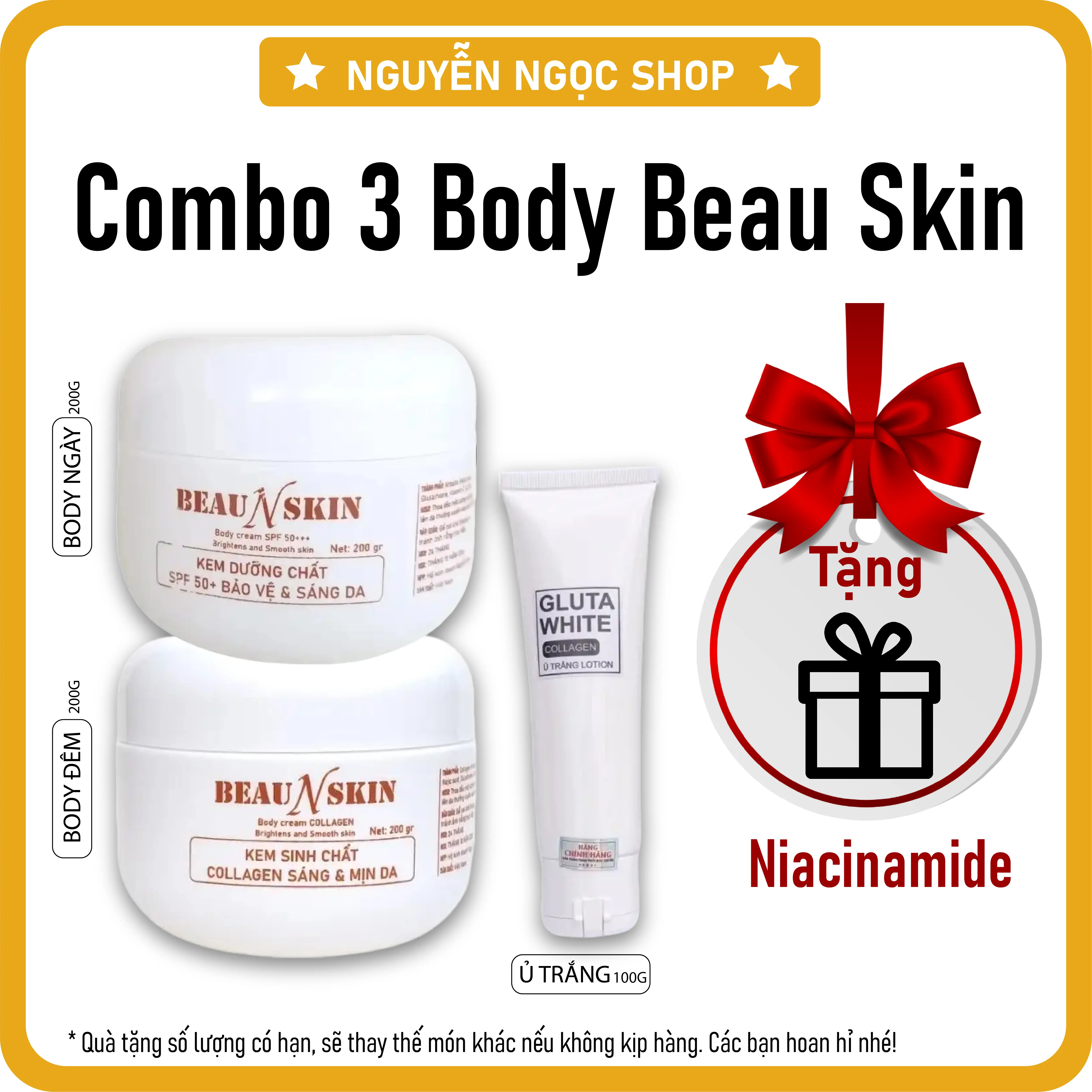 Combo 500gr - 3 món chăm sóc Body Beauskin Ngày Đêm 200G - Ủ trắng 100G Skincare Collagen Serum face women duong trang u trang Kem Face ủ trắng body