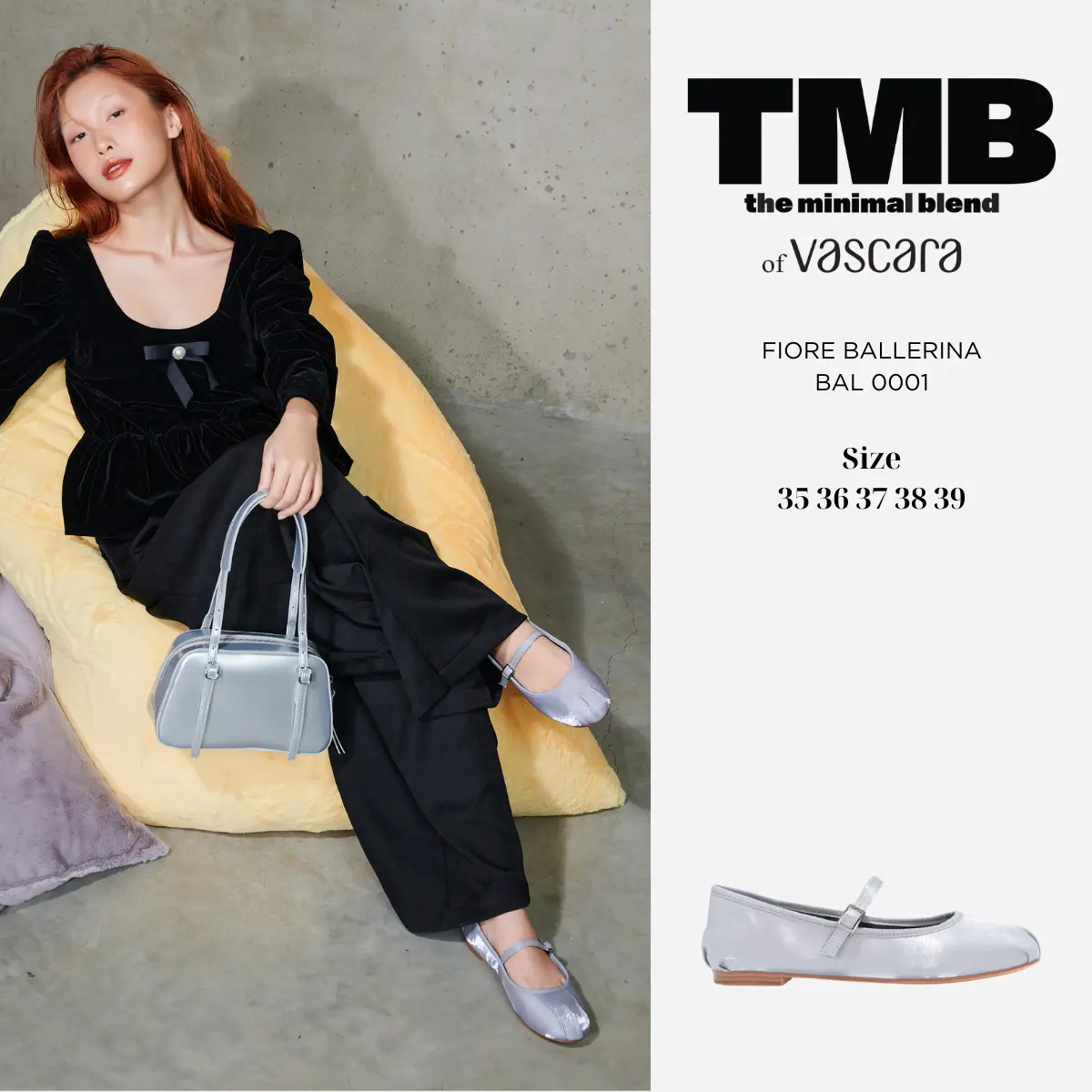 Giày búp bê vải FIORE BALLERINA màu bạc BAL 0001 - TMB of Vascara