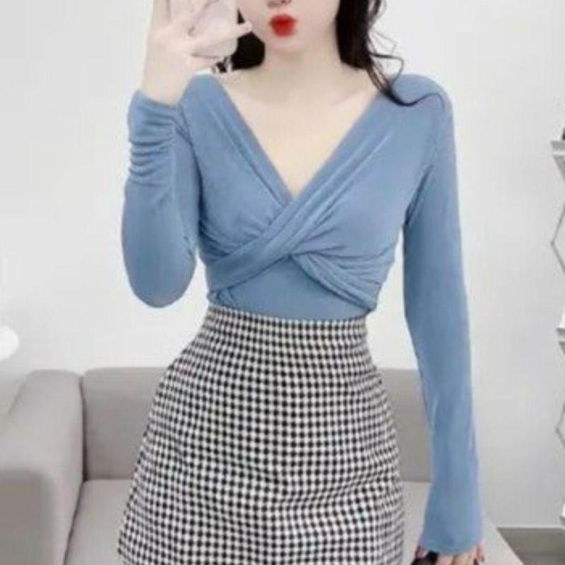 Áo Nhũ Kim Tuyến Nữ Tay Dài Xoắn Cổ V ESHOP Áo Thun Nữ Nhũ Dài Tay Ôm Body Thời Trang Bigsize Đẹp Thiết Kế MS025 Top Women Shirt