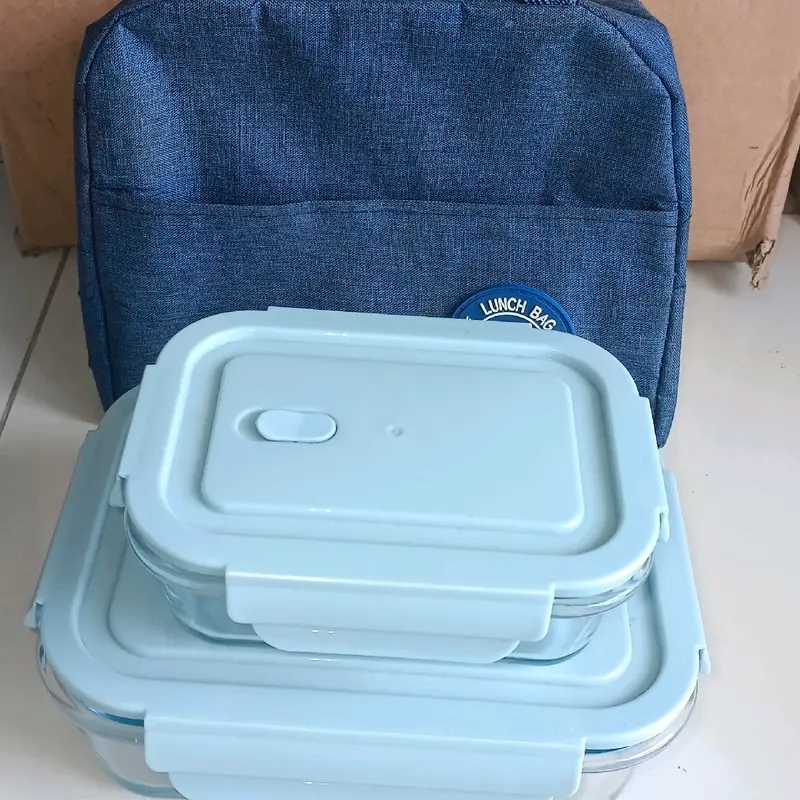 Hộp thủy tinh _combo 3 ngăn 1000ml _ Hộp chữ nhật 410ml _Túi đựng cơm 7