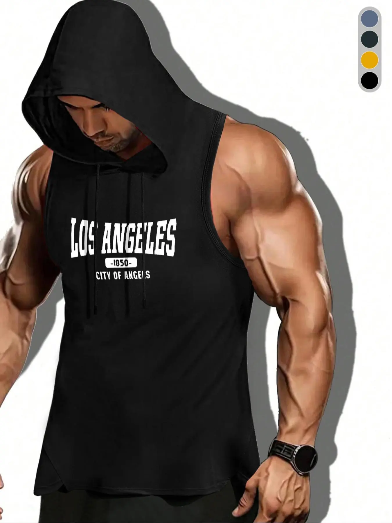 Men's Letter Print Hooded Tank Top, Regular Fit Casual Sleeveless Hooded Top for Summer, Men's Clothes for Gym Workout Running