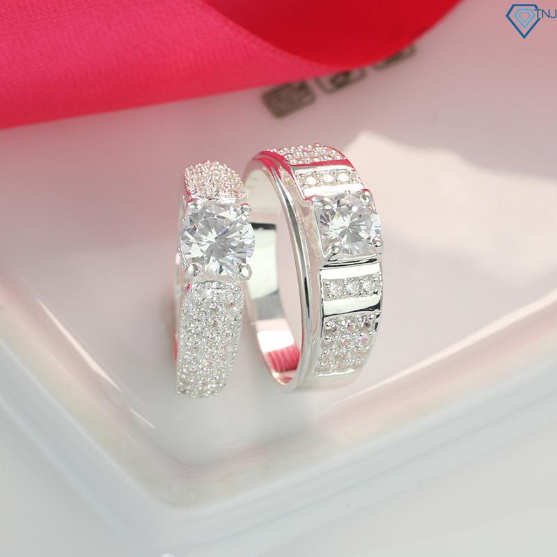 Nhẫn bạc cặp đôi nam nữ đính đá cao cấp khắc tên theo yêu cầu ND0269