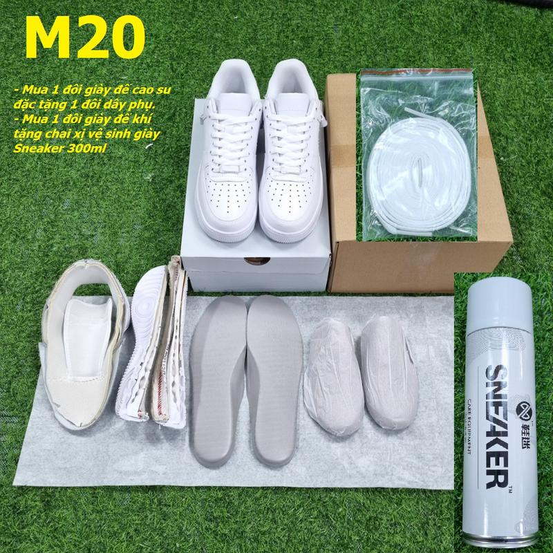 M20 Giày Sneaker Cho Nam Nữ Làm Bằng Da Màu Trắng Đế Dày 3,5cm Đi Tôn Dáng Tặng Dây Giày Và Chai Xịt Vệ Sinh Giày Sneaker 300ml