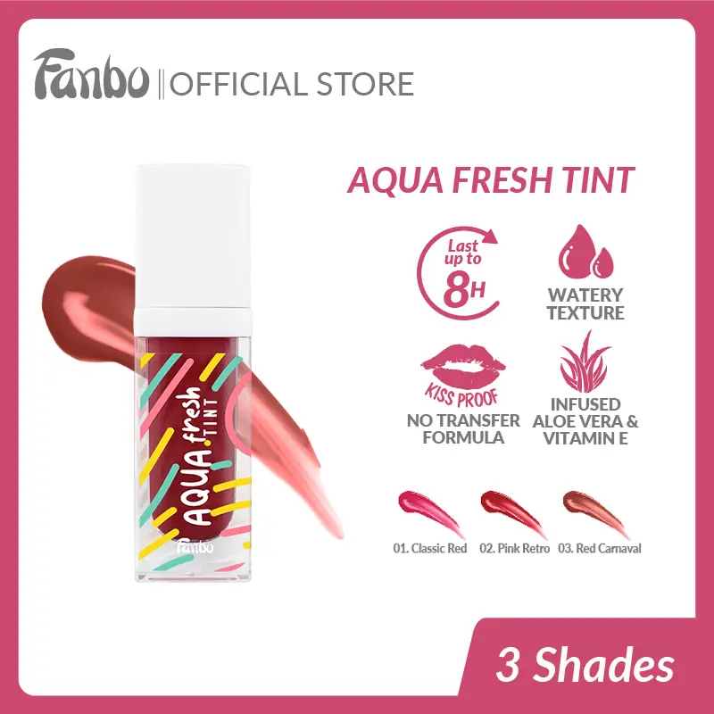 Fanbo Aqua Fresh Tint - Lip Tint - tahan hingga 10 jam - mengandung moisturizer alami dari 99.99% Aloe vera- no transfer- kissproof-mudah meresap 0