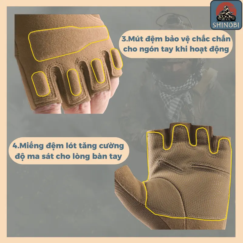 Găng tay chiến thuật Blackhawk, bao tay đi phượt chất liệu dày dặn cực ôm tay, chống nắng, chống trượt hiệu quả SHINOBI 3