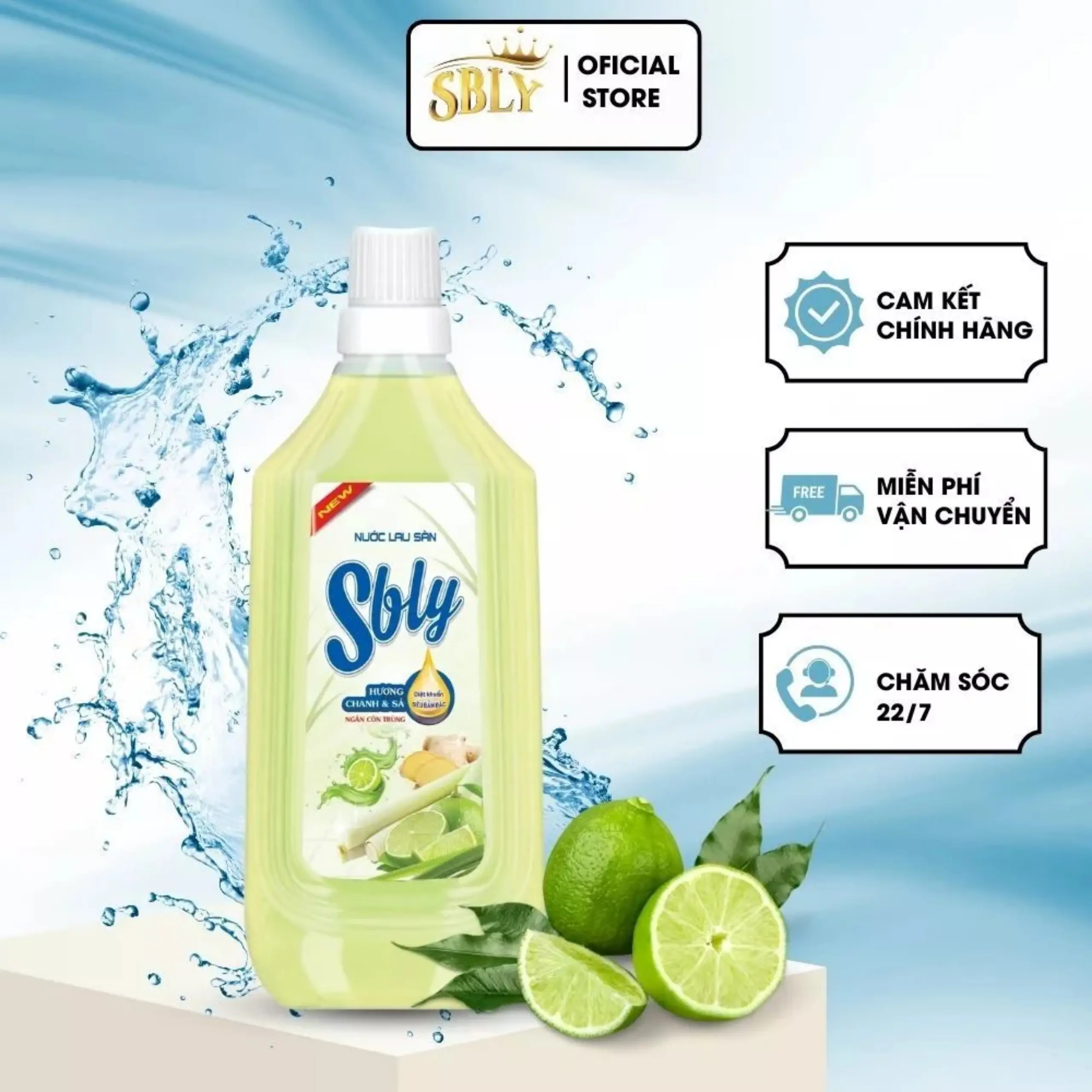 Nước lau sàn SBLY hương chanh xả tươi mát cho sàn sạch sáng bóng chai 1L Làm sạch